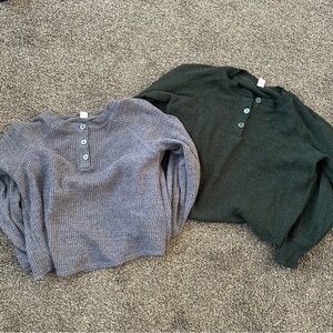 2 Old Navy Gray and Green Waffle Knit Henley